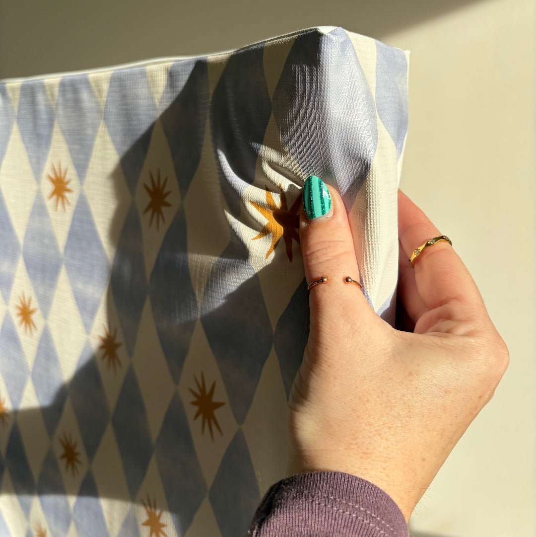Bobbin and Bumble Anti-Roll Wedge Changing Mat - Blue Harlequin