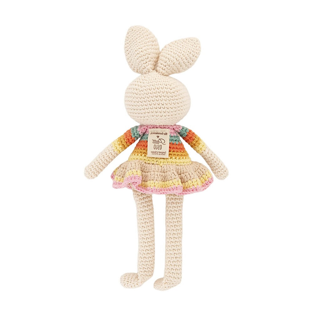 The bonniemob Organic Cotton Pink Rainbow Bonnie Ballerina Bunny Crochet Baby Toy