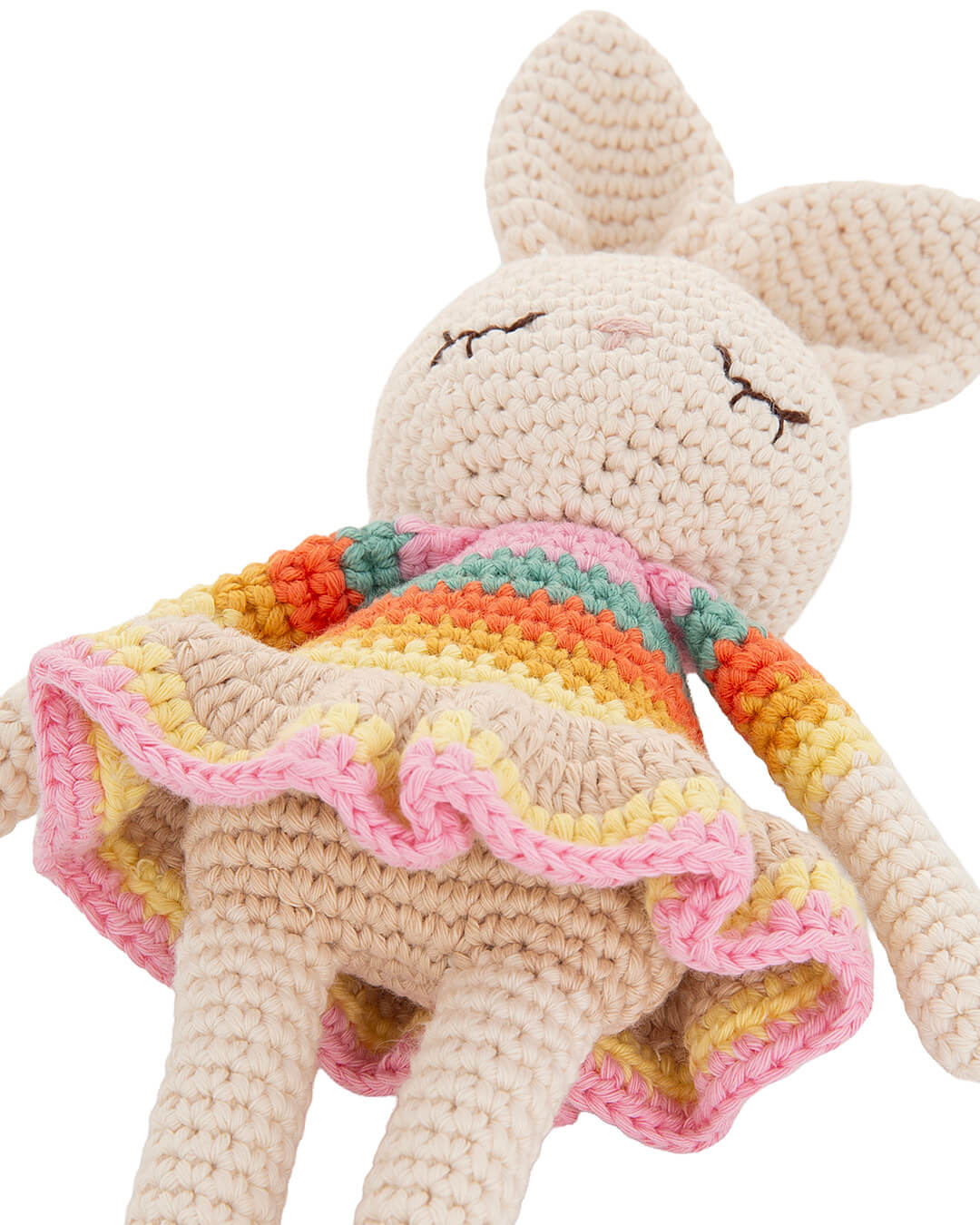 The bonniemob Organic Cotton Pink Rainbow Bonnie Ballerina Bunny Crochet Baby Toy