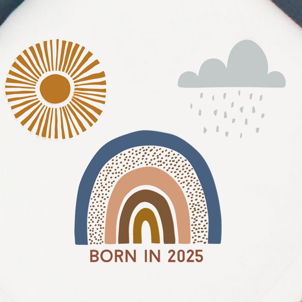 Born In 2025 Boho Rainbow White Cotton Baby Pram Blanket - Baby&More