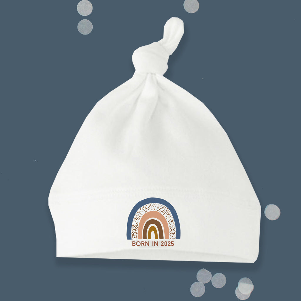 Born In 2025 Boho Rainbow White Knotted Hat - 0-6 months
