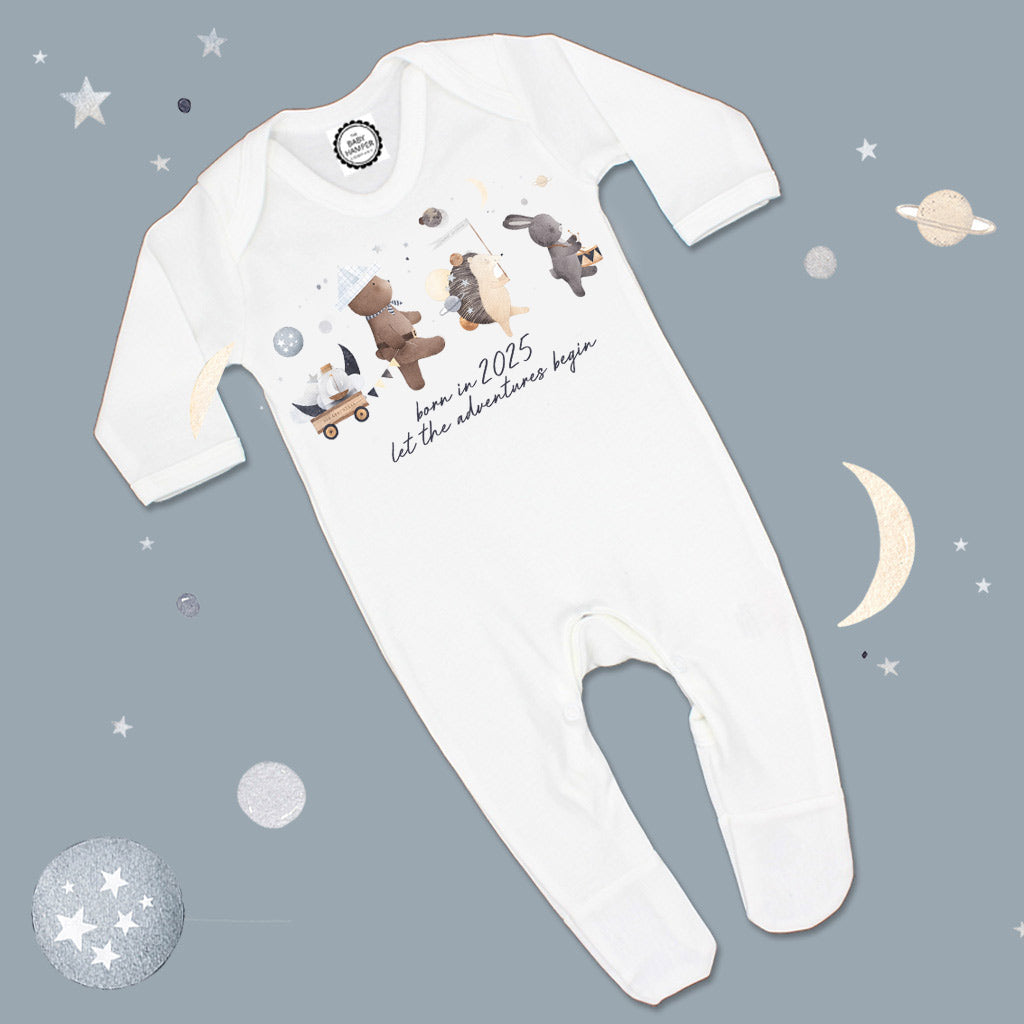 'Born In 2025...Let the Adventures Begin' Baby Sleepsuit - 0-3 months