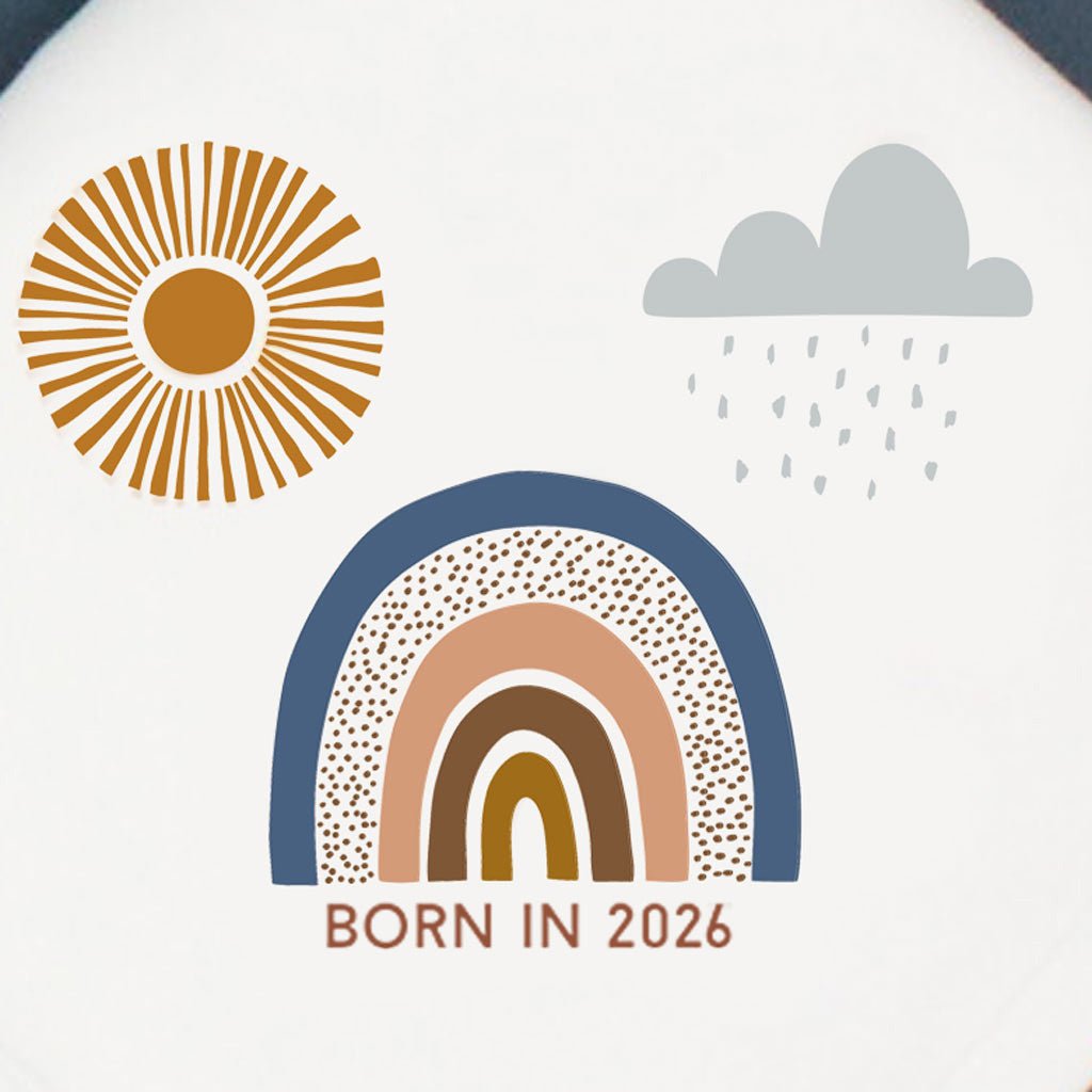 Born In 2026 Boho Rainbow White Cotton Baby Pram Blanket - Baby&More