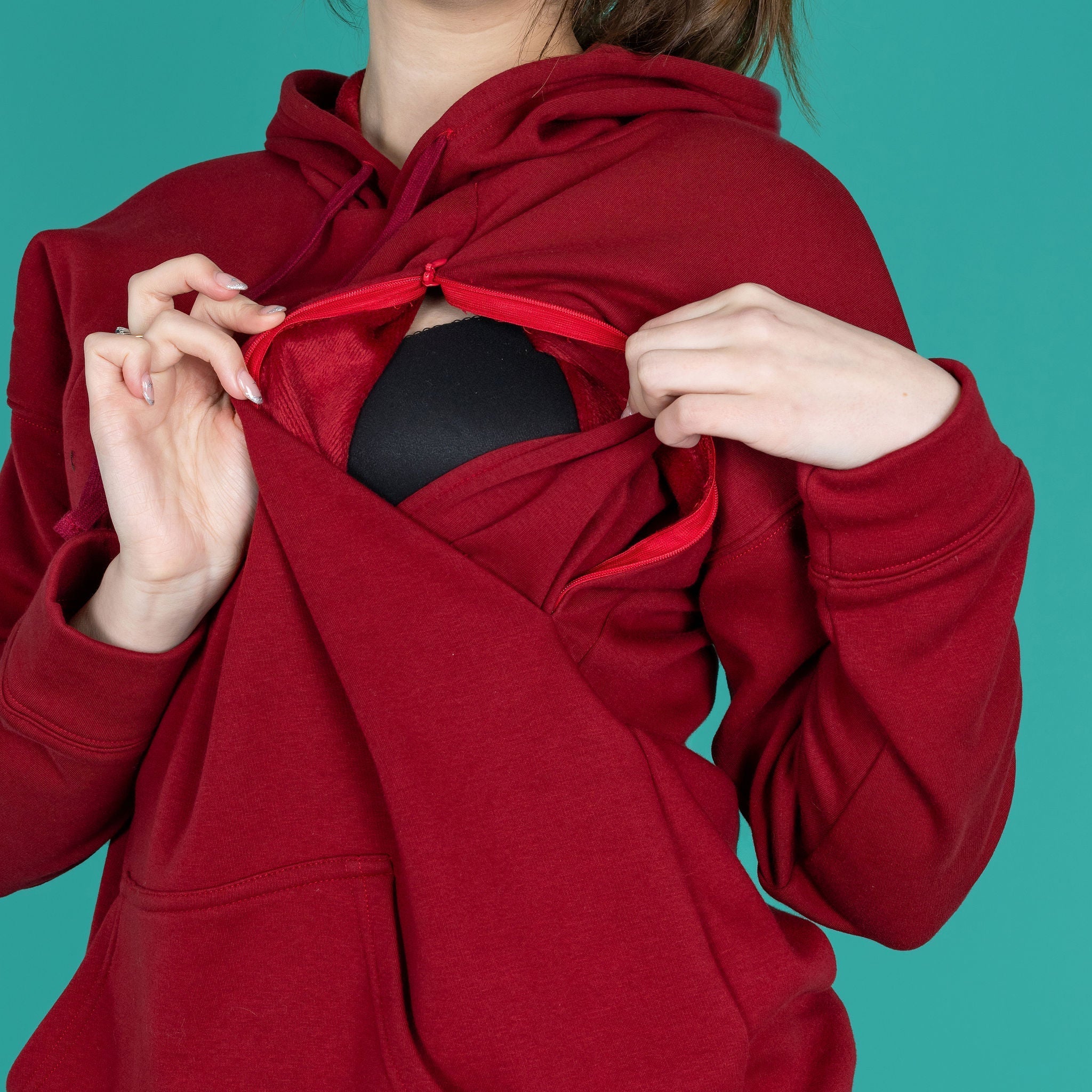 Breastfeeding Hoodie - Burgundy - Baby&More