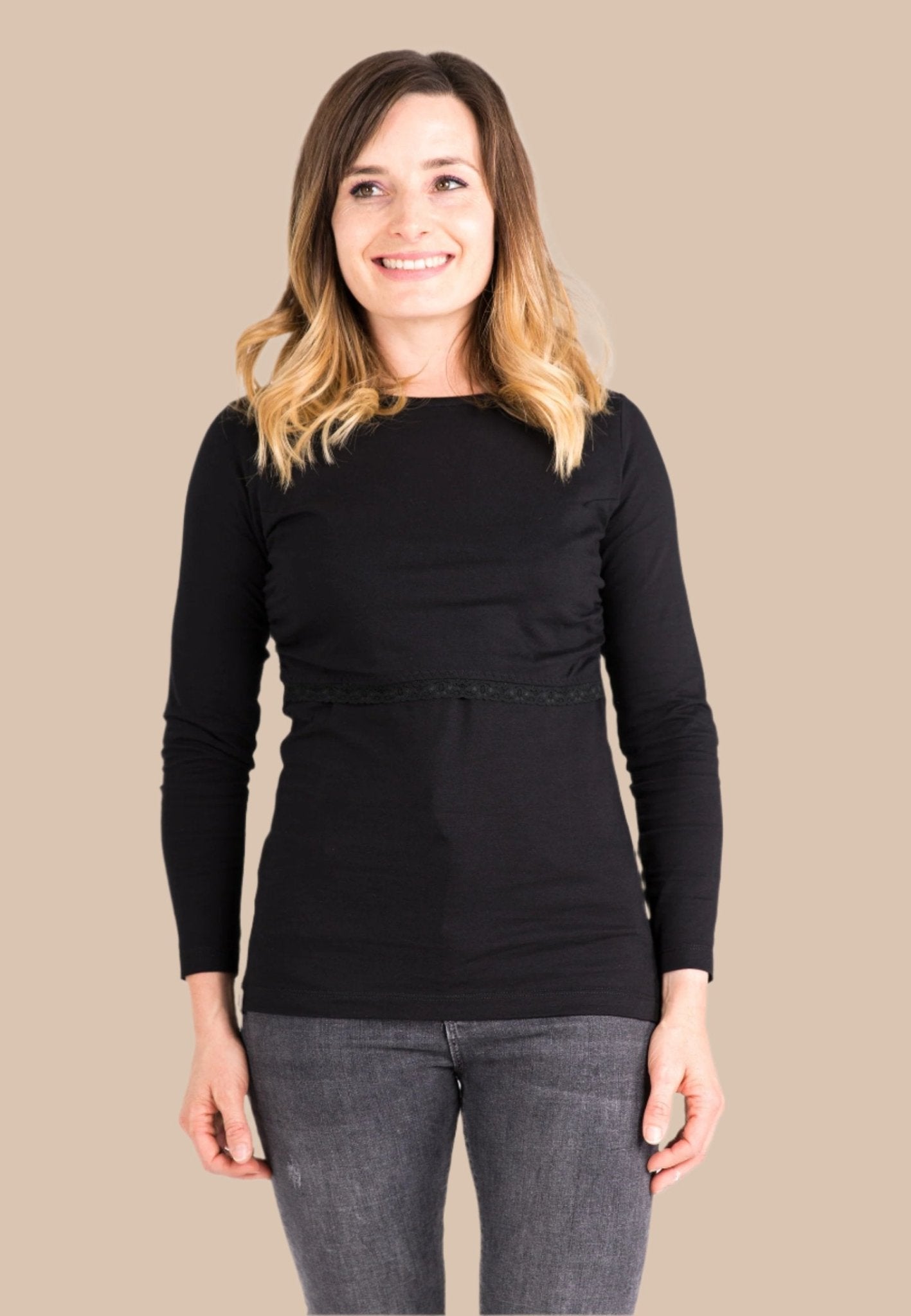 Bshirt Nursing Long Sleeved T-shirt (with lace) - Black - Baby&More