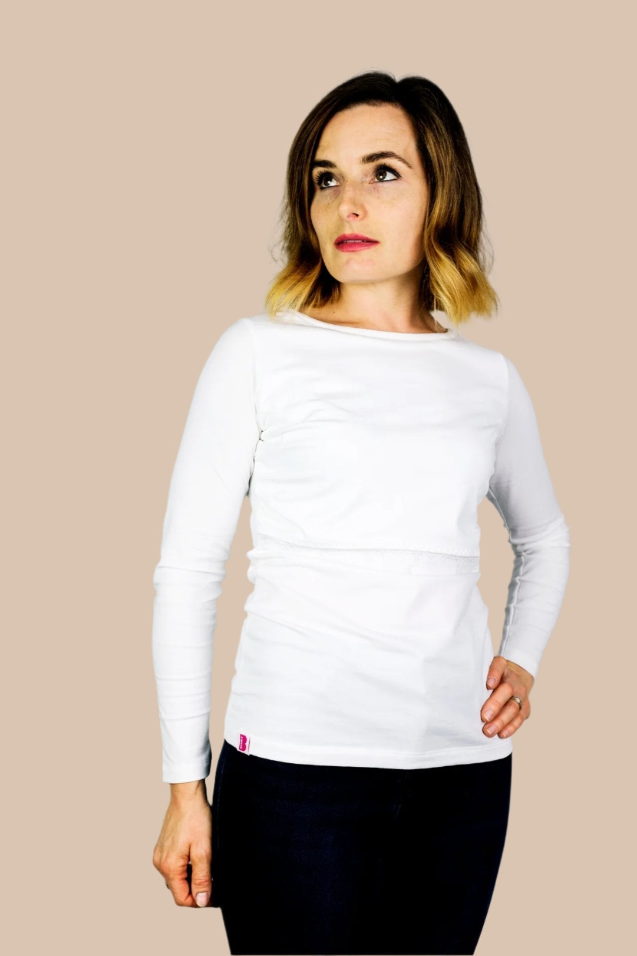 Bshirt Nursing Long Sleeved T-shirt with Lace - in White - Baby&More