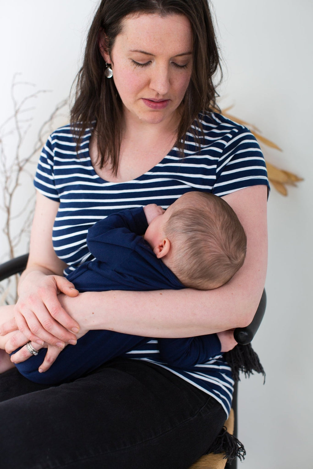 Bshirt Nursing Short Sleeved T-shirt - Navy with White Stripes - Baby&More