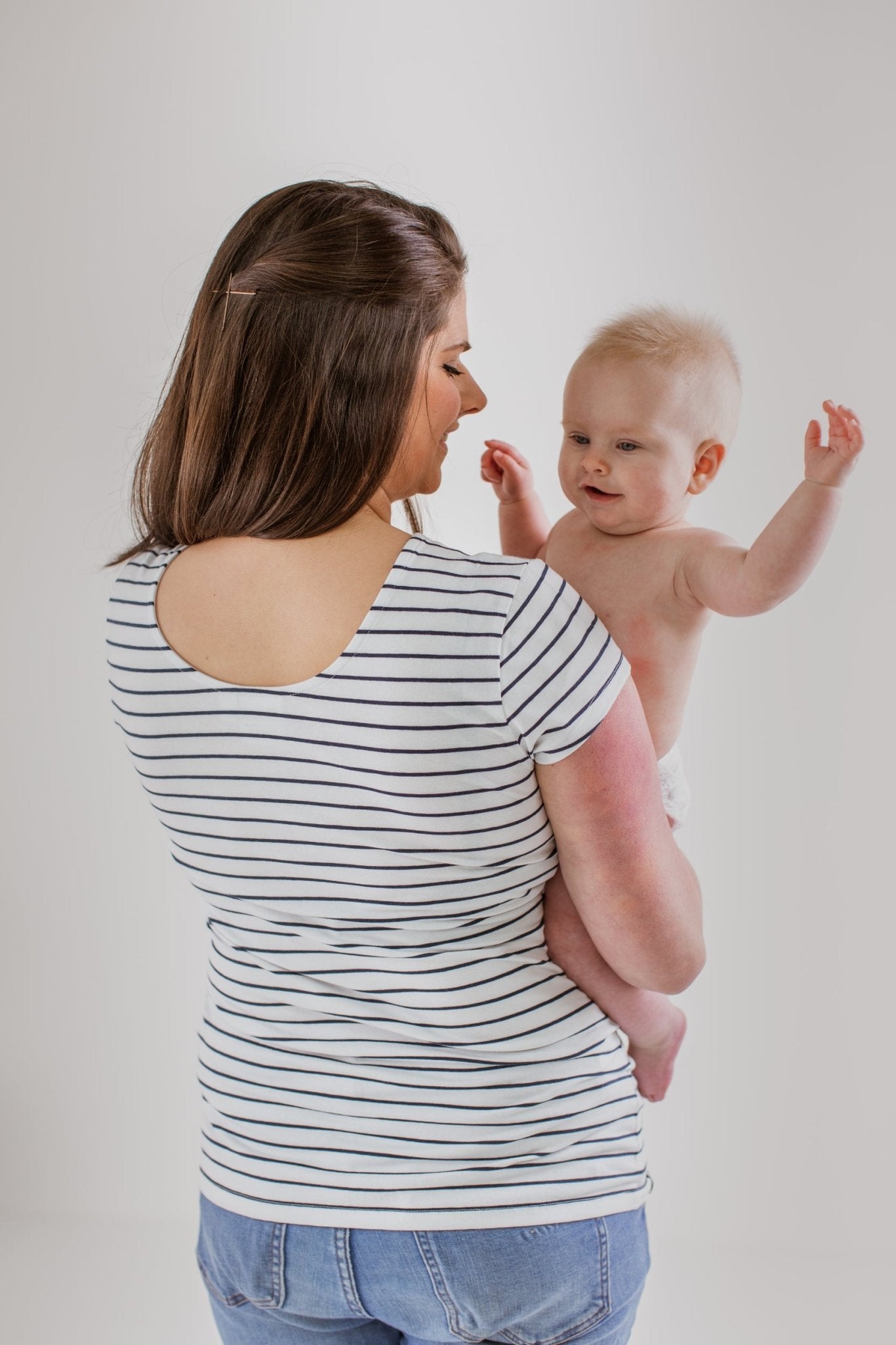 Bshirt Nursing Short Sleeved T-shirt - White with Navy Stripes - Baby&More