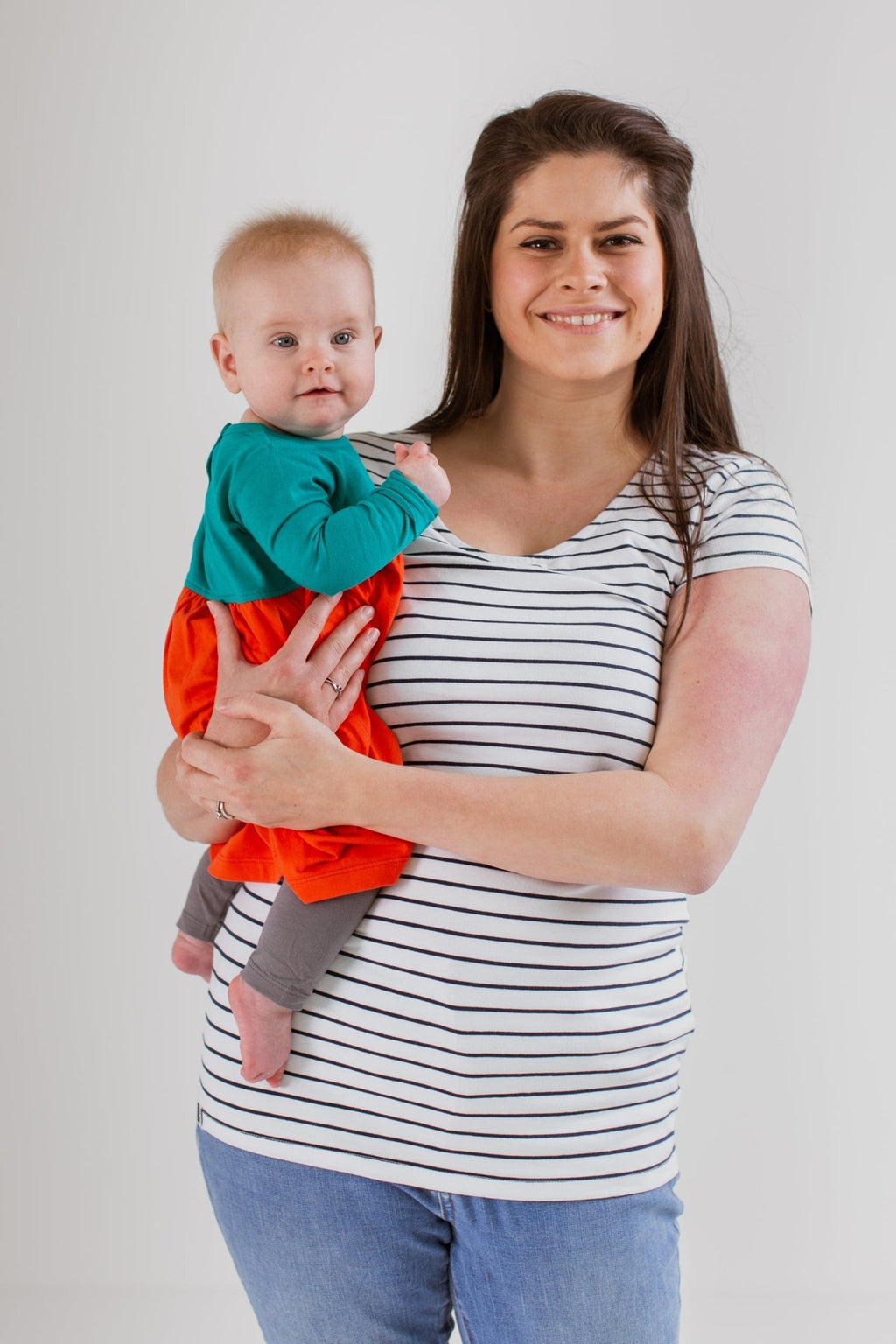 Bshirt Nursing Short Sleeved T-shirt - White with Navy Stripes - Baby&More