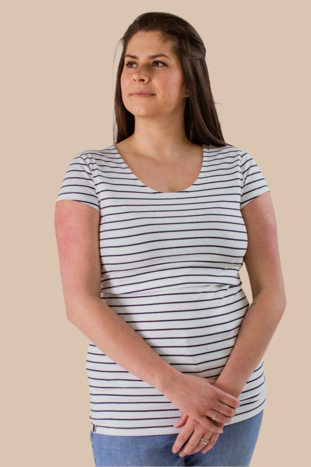 Bshirt Nursing Short Sleeved T-shirt - White with Navy Stripes - Baby&More