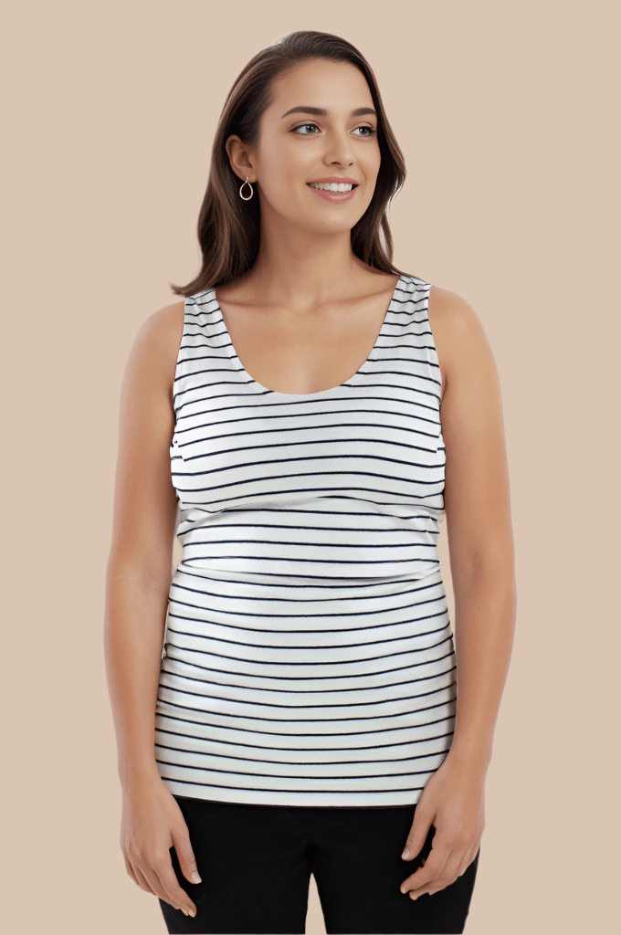 Bshirt Nursing Vest - White with Navy Stripes - Baby&More