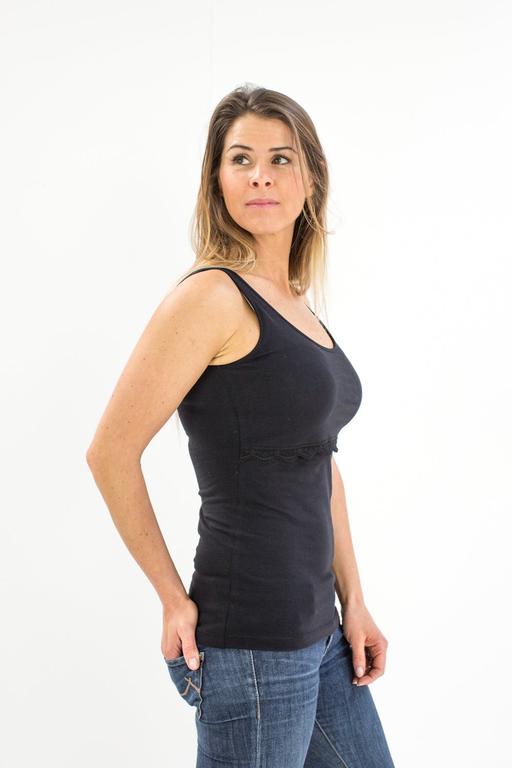 BShirt Nursing Vest (with lace) - Black - Baby&More