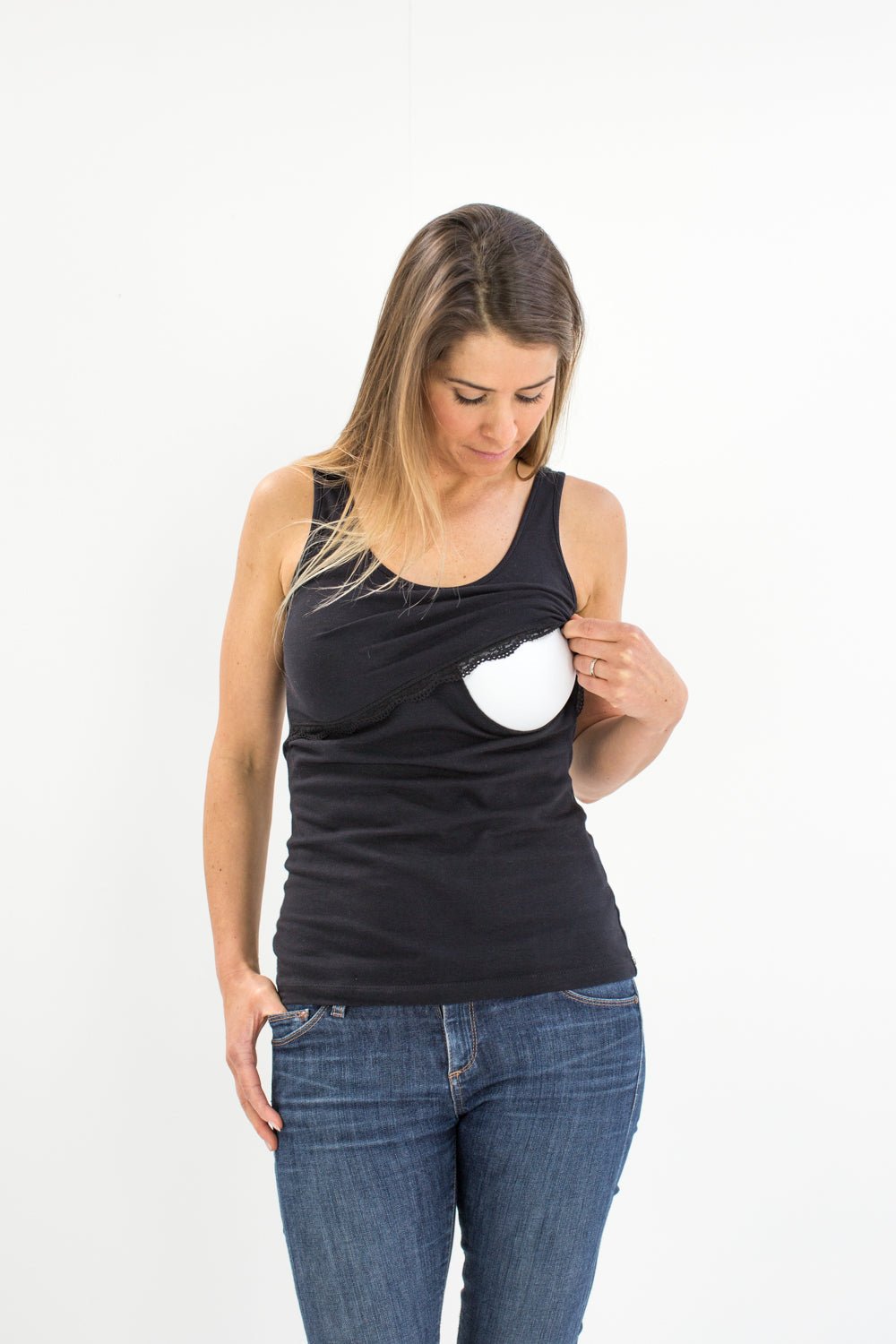 BShirt Nursing Vest (with lace) - Black - Baby&More