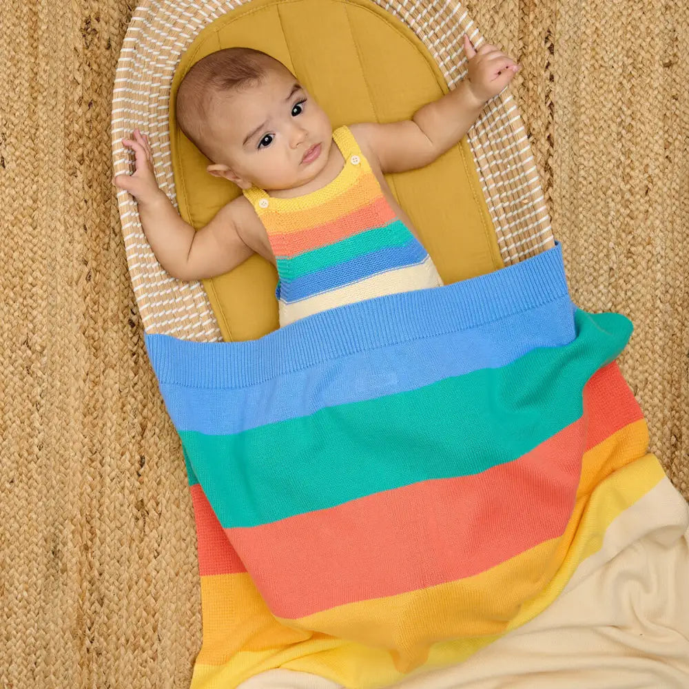 The bonniemob Rainbow Stripe Organic Knit Baby Romper