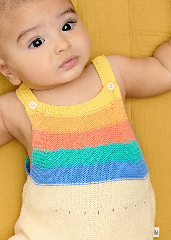 The bonniemob Rainbow Stripe Organic Knit Baby Romper