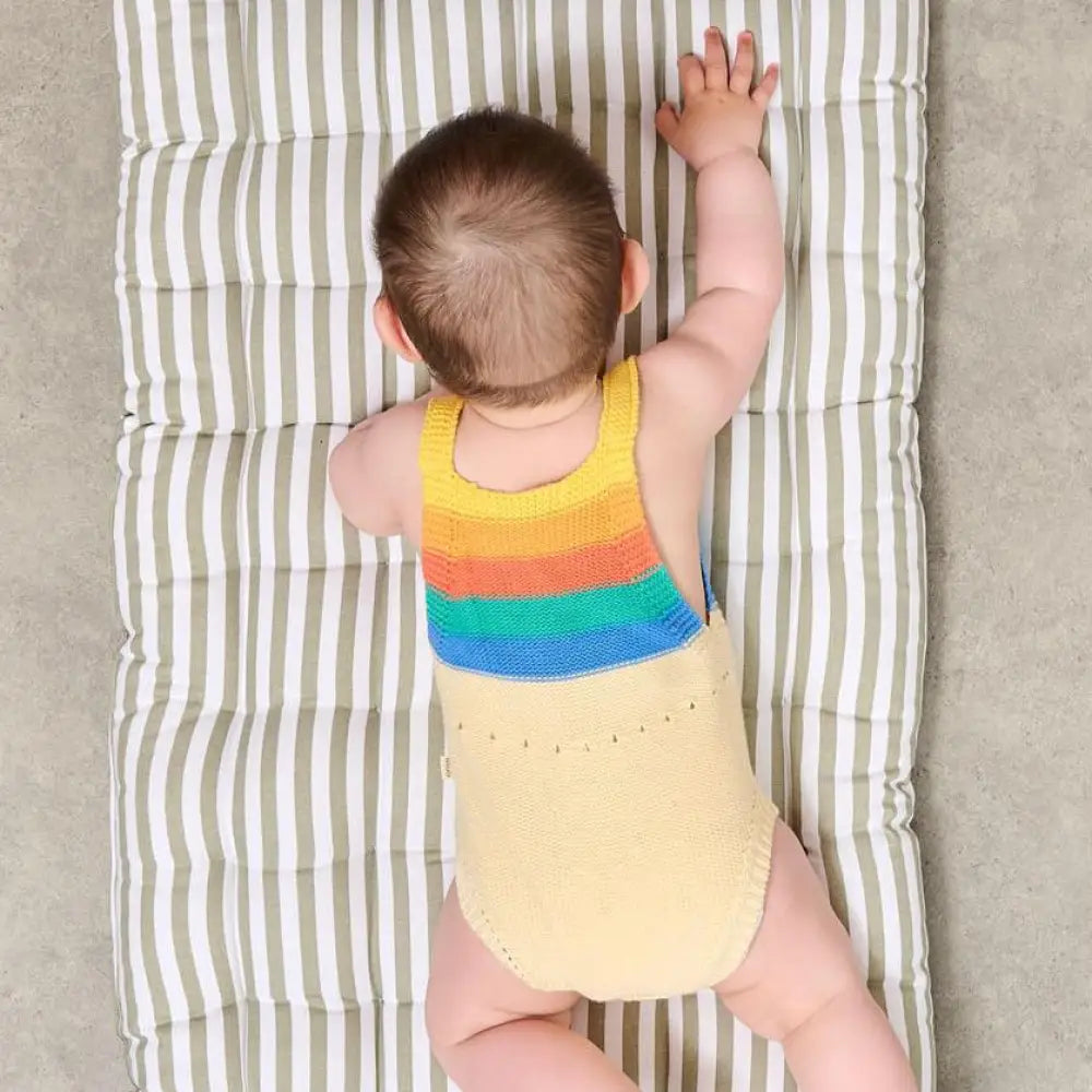 The bonniemob Rainbow Stripe Organic Knit Baby Romper