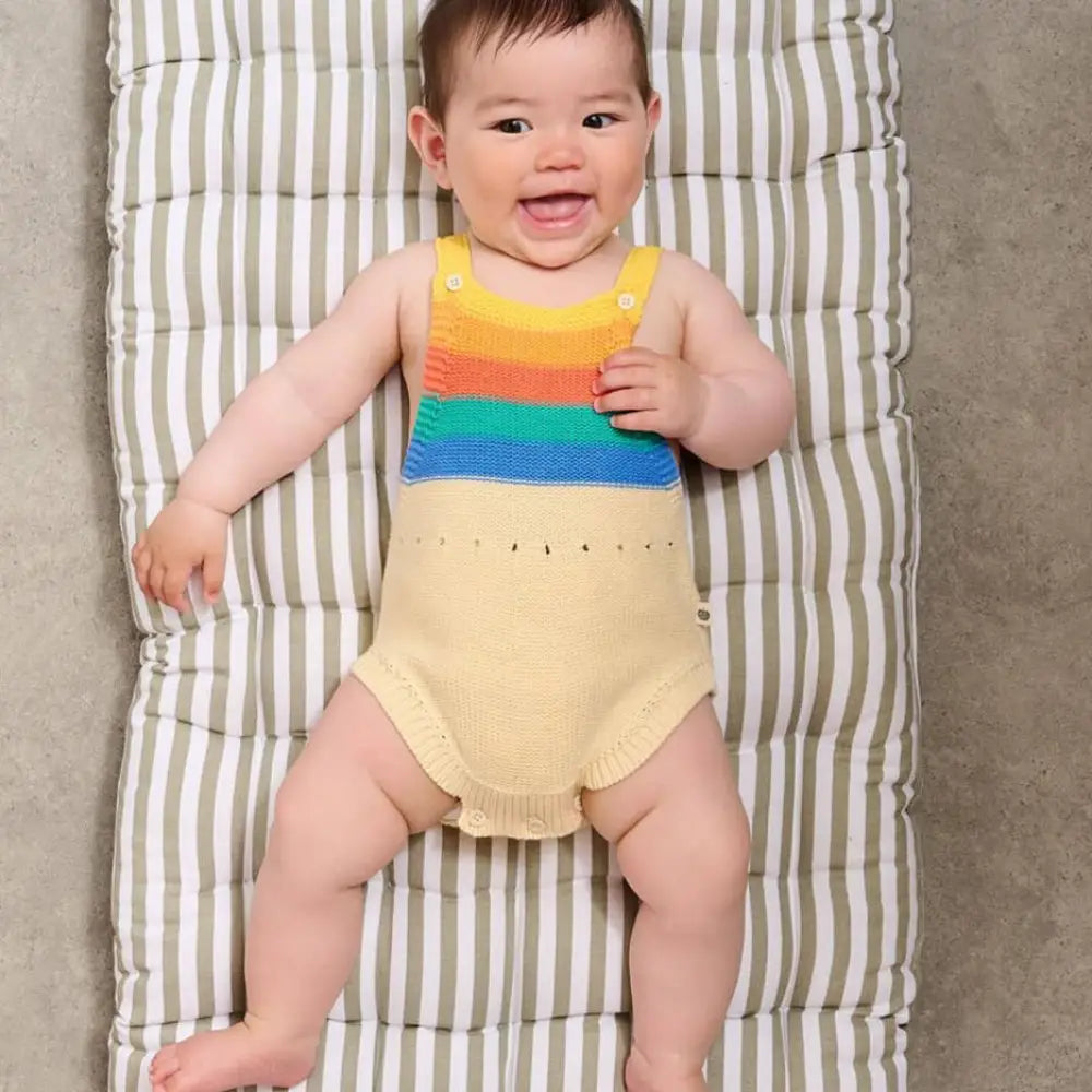 The bonniemob Rainbow Stripe Organic Knit Baby Romper