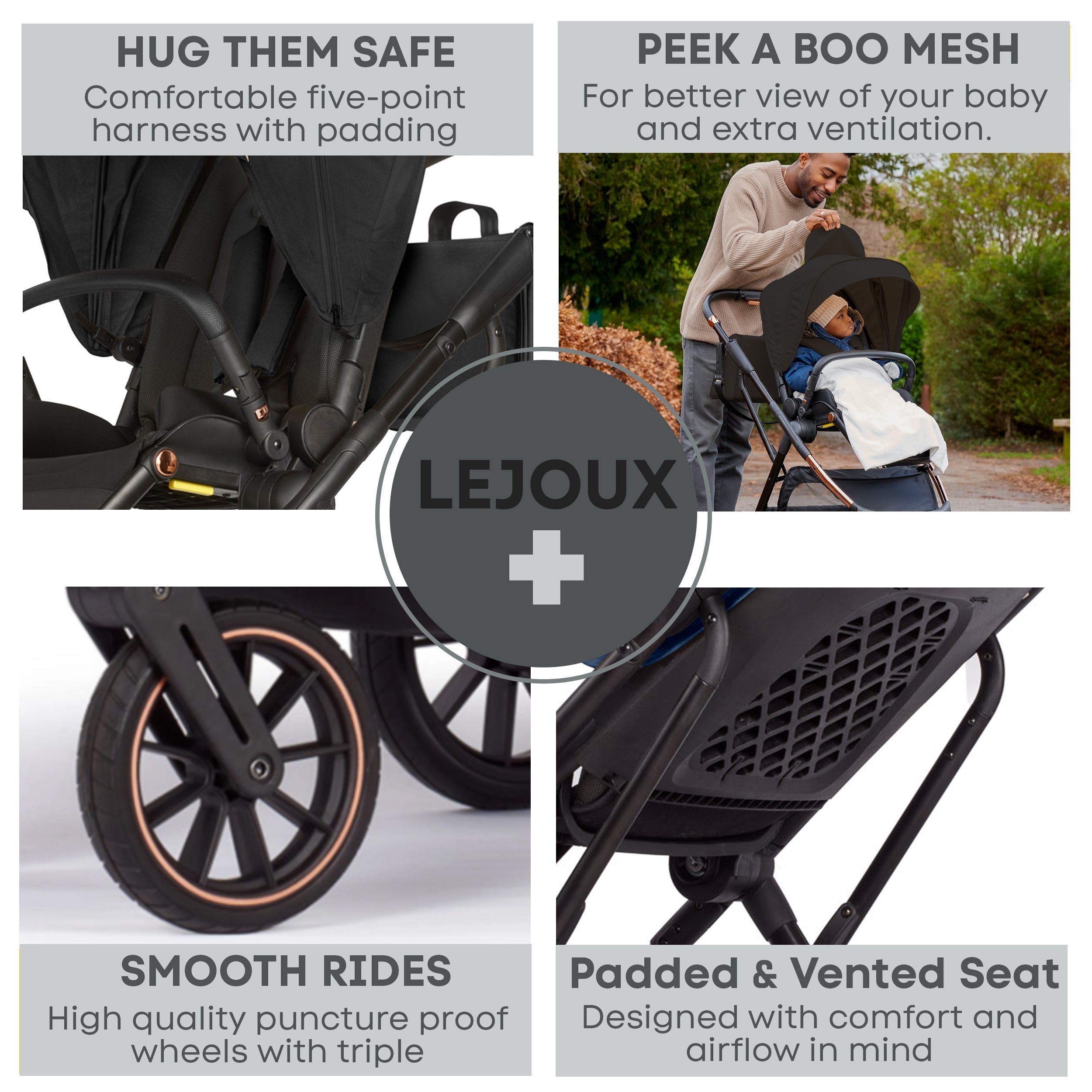 Lejoux+ Baby Pram Stroller Pushchair - 0 Months +