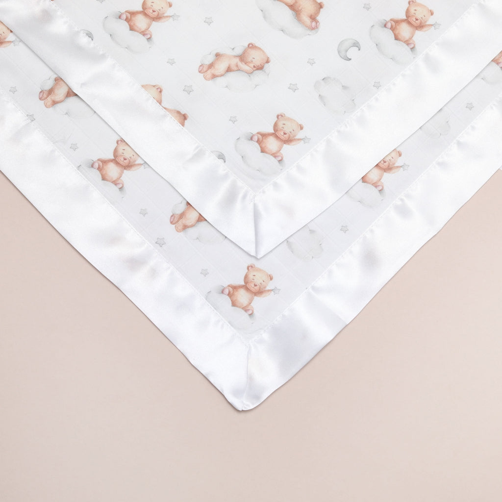 Bullabaloo Sleeping Bears Comforter Blanket - White Satin - 2 Pack - Baby&More