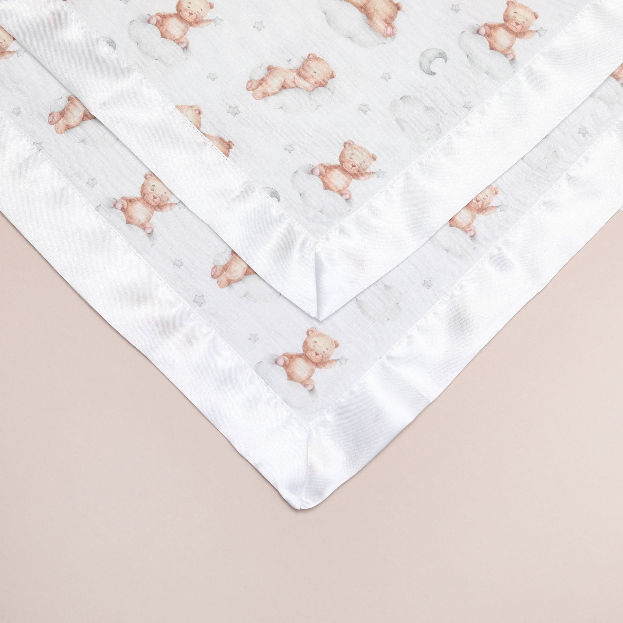 Bullabaloo Sleeping Bears Comforter Blanket - White Satin - 2 Pack - Baby&More
