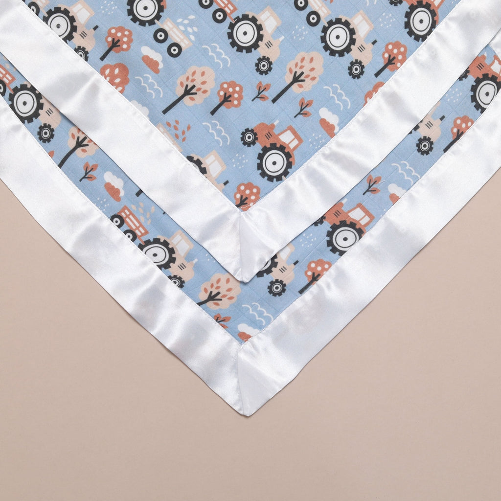 Bullabaloo Tractor Comforter Blanket - White Satin - 2 Pack - Baby&More