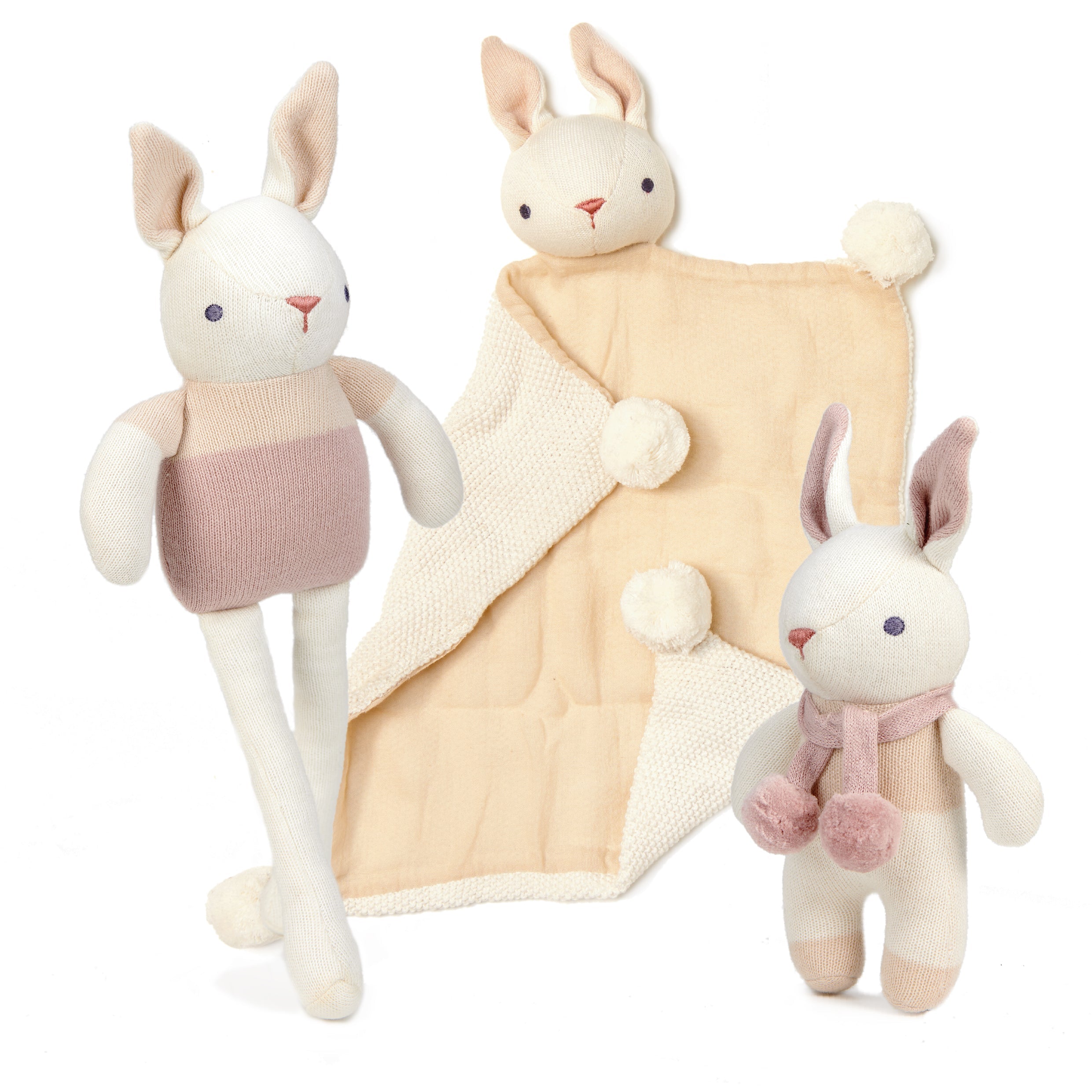 ThreadBear Design Organic Baby Comforter, Rattle & Doll Gift Set in Cream + Gift Box