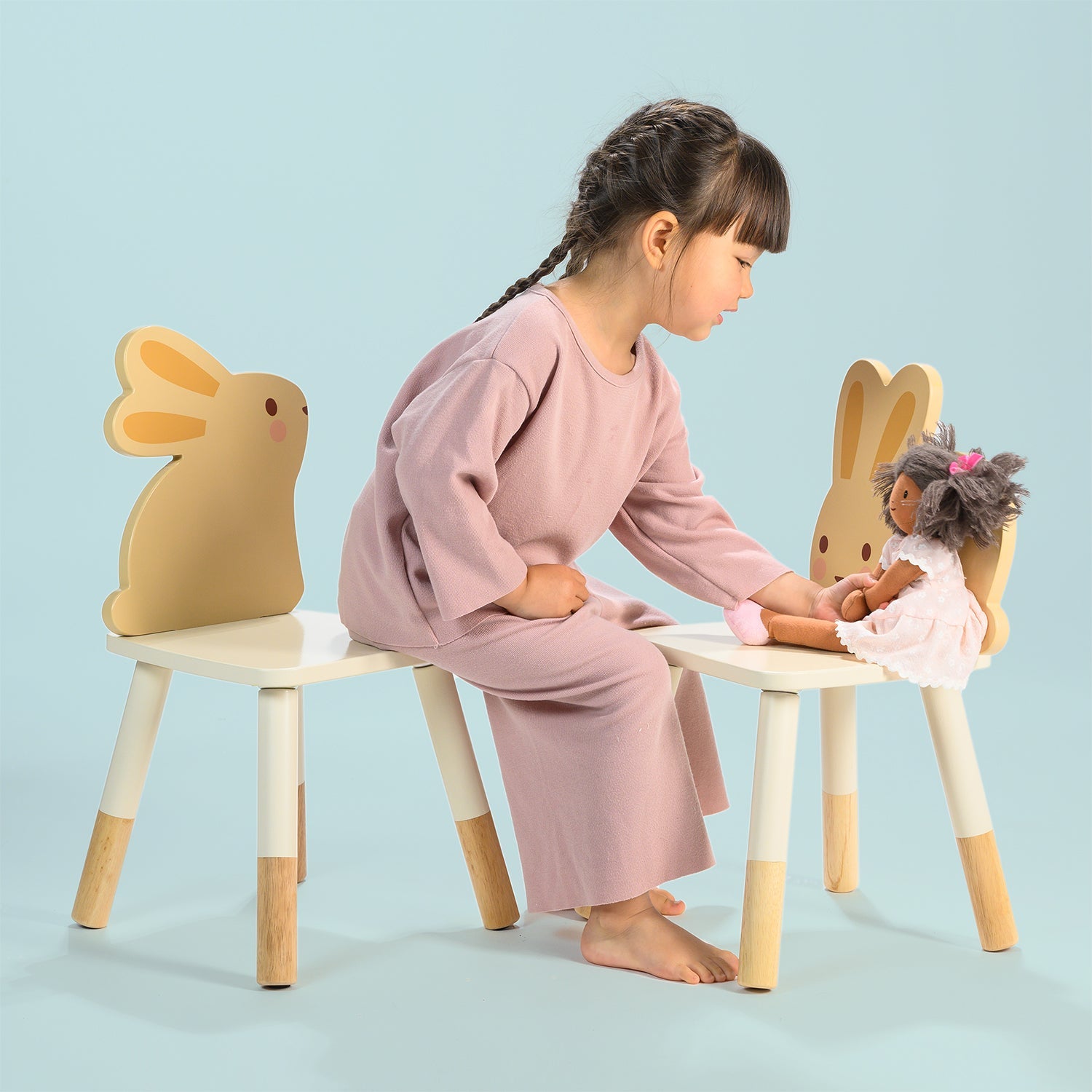 Wooden Bunny Table and Two Chairs Set