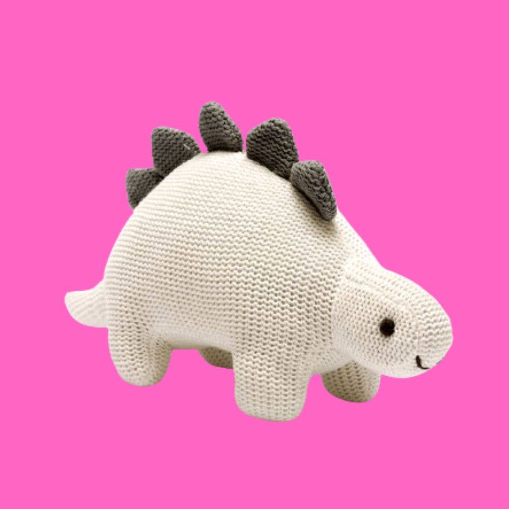 Best Years Ltd - Dinosaur Baby Rattle, Organic White Cotton Knit Stegosaurus
