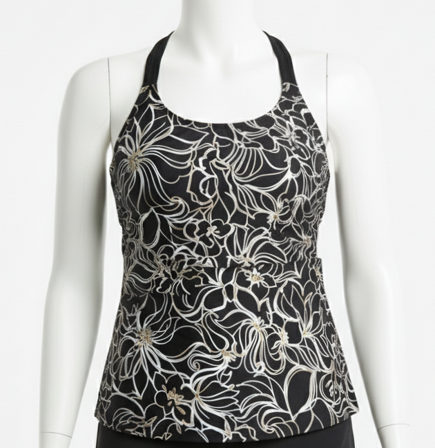 Kes-Vir Ladies Incontinence Tankini with Briefs - Black Floral