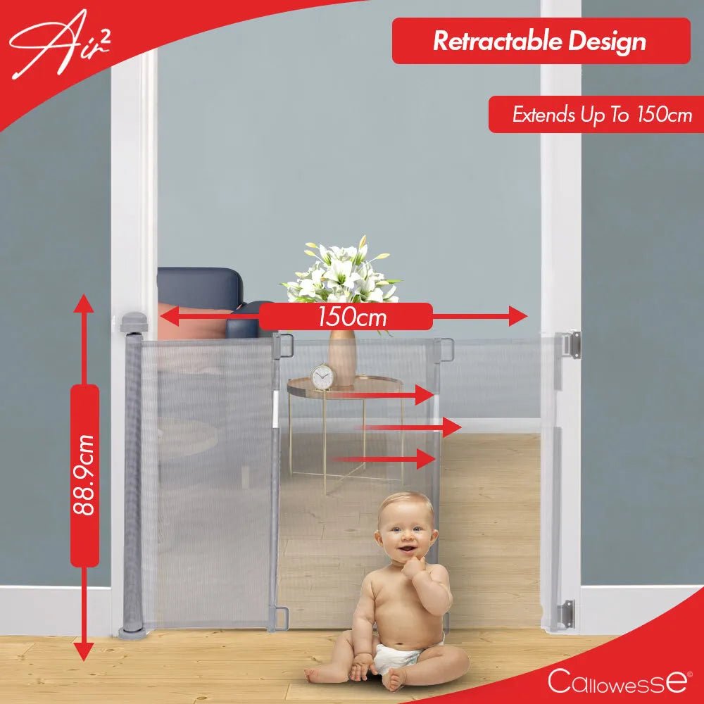 Callowesse Air2 Retractable Stair Safety Gate 0 - 150cm – Grey - Baby&More