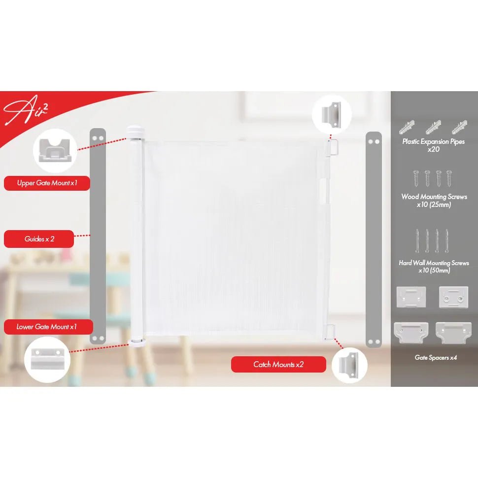 Callowesse Air2 Retractable Stair Safety Gate 0 - 150cm – White - Baby&More