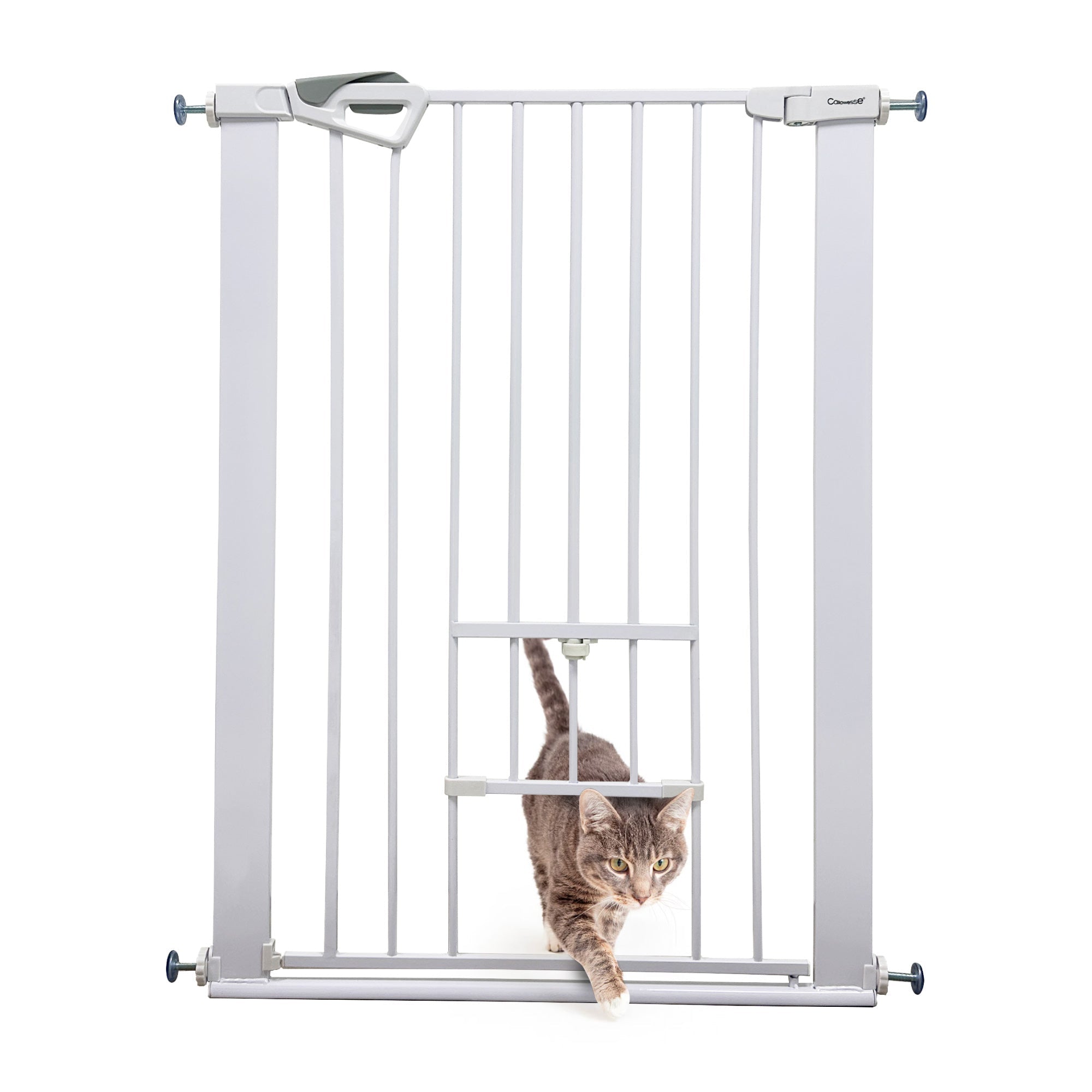 Callowesse Akita Extra Tall Baby & Pet Pressure Fit Door & Stair Safety Gate with Pet Opening | 75 - 82cm x H99cm - White - Baby&More