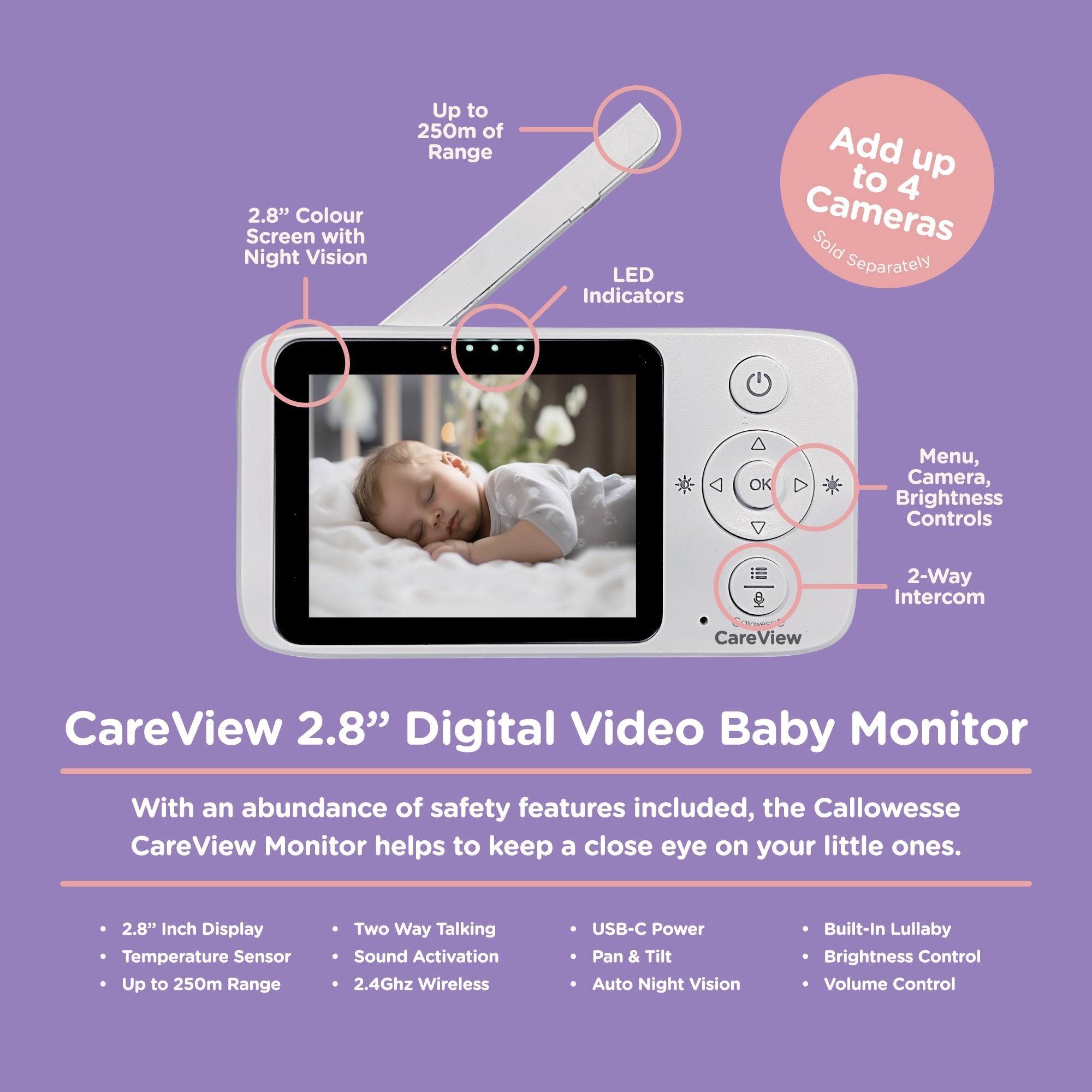 Callowesse CareView 2.8" Digital Video Baby Monitor - Baby&More
