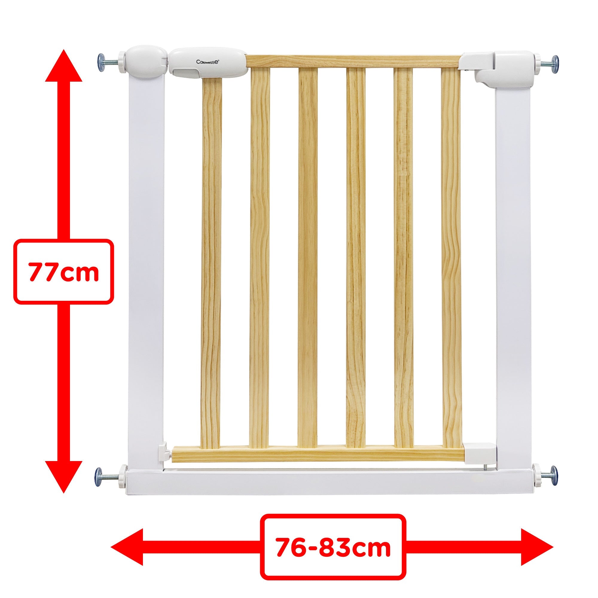 Callowesse Design Wood & Metal Pressure Fit Baby & Toddler Door & Stair Safety Gate - 76-83cm x H77cm - White - Baby&More