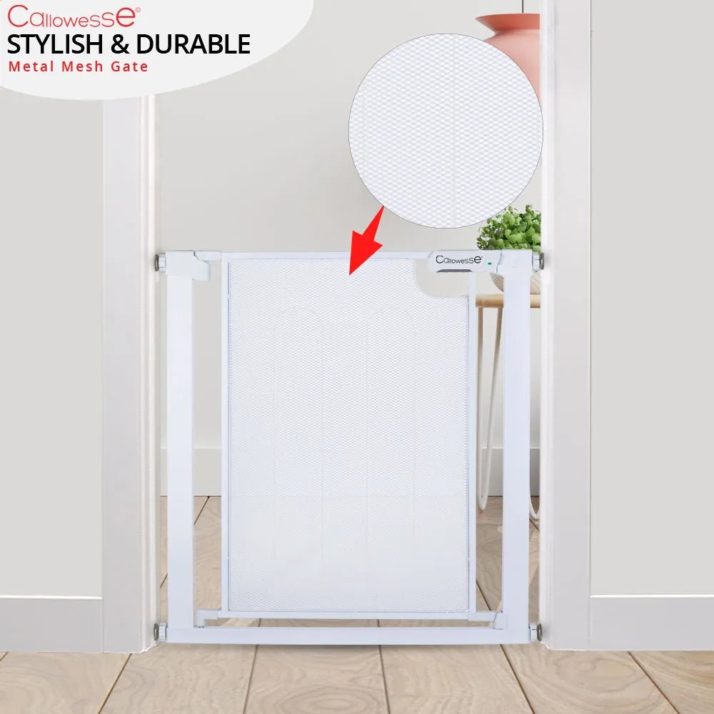 Callowesse Metal Mesh Baby Stair Gate - Glacial White - Baby&More