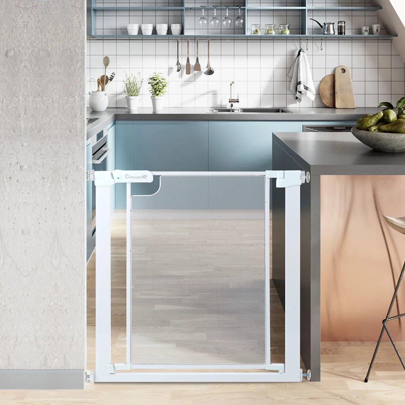 Callowesse Metal Mesh Baby Stair Gate - Glacial White - Baby&More