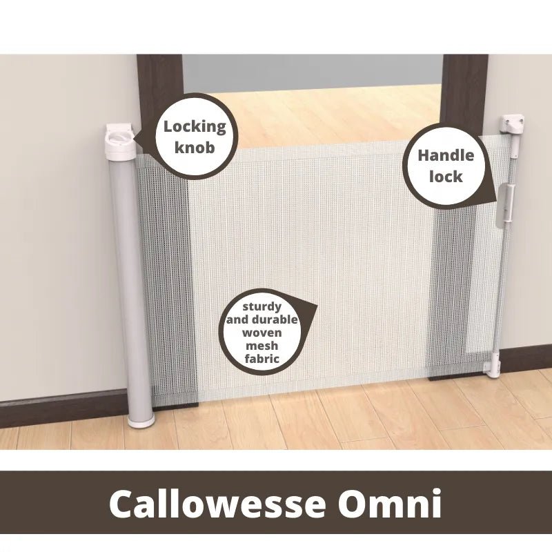 Callowesse Omni - Directional Retractable Stair Safety Gate 0 - 130cm – White & Silver - Baby&More
