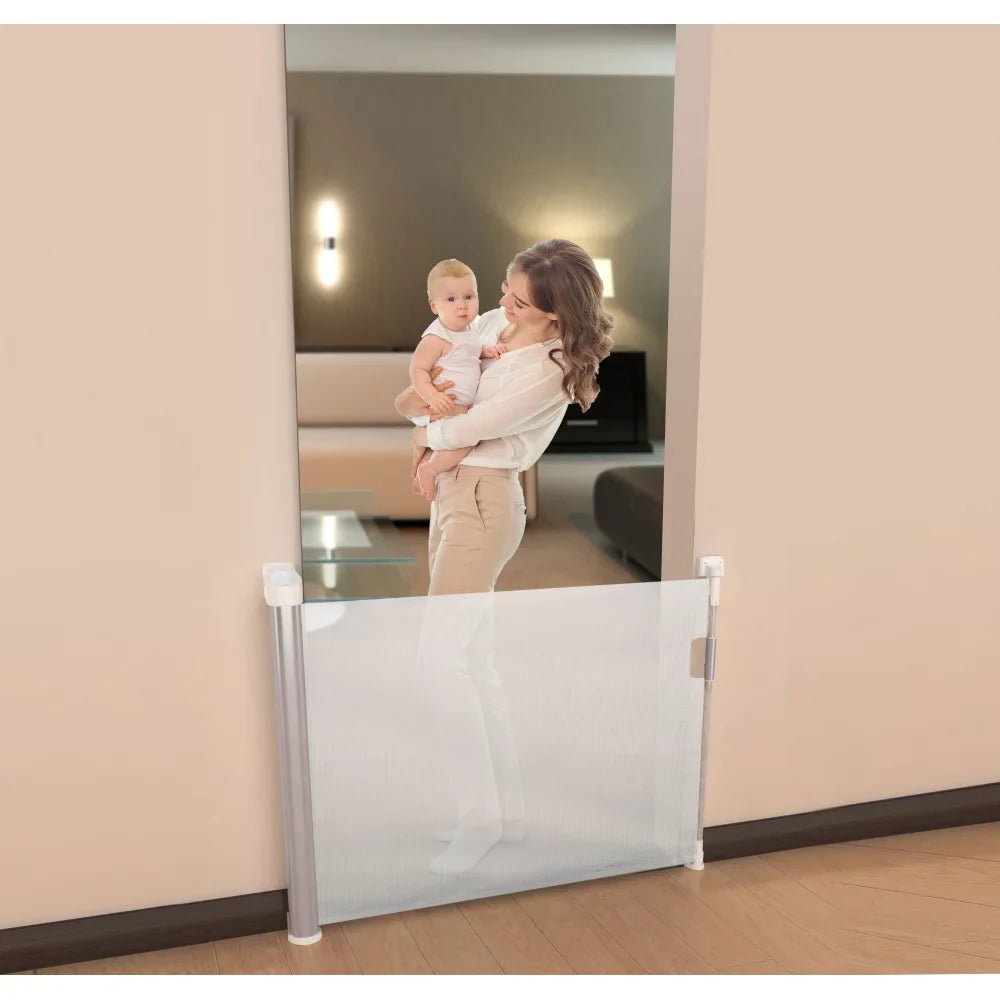 Callowesse Omni - Directional Retractable Stair Safety Gate 0 - 130cm – White & Silver - Baby&More