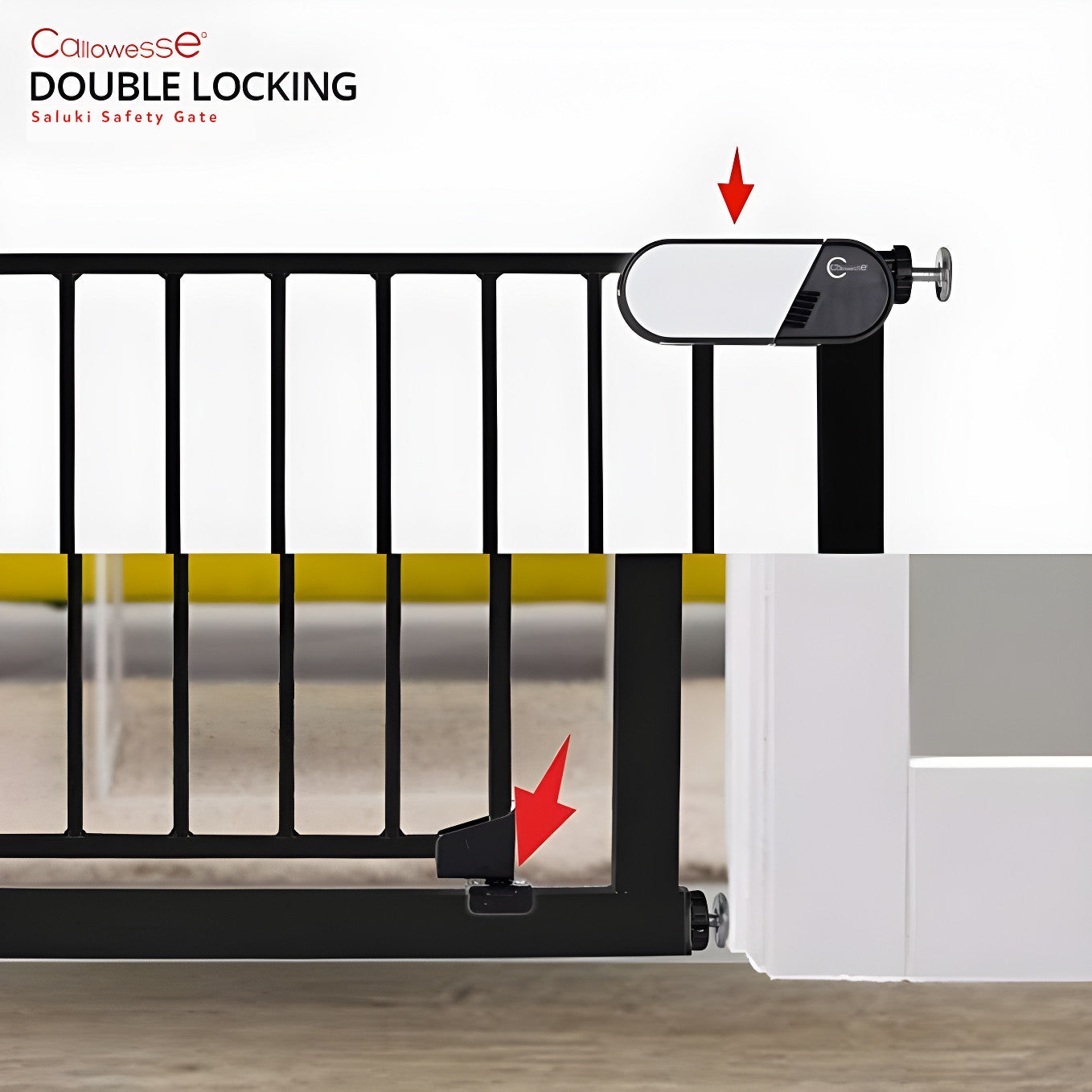 Callowesse Saluki Tall & Narrow Pressure Fit Child & Pet Safety Gate - 65-70cm x H96cm - Black