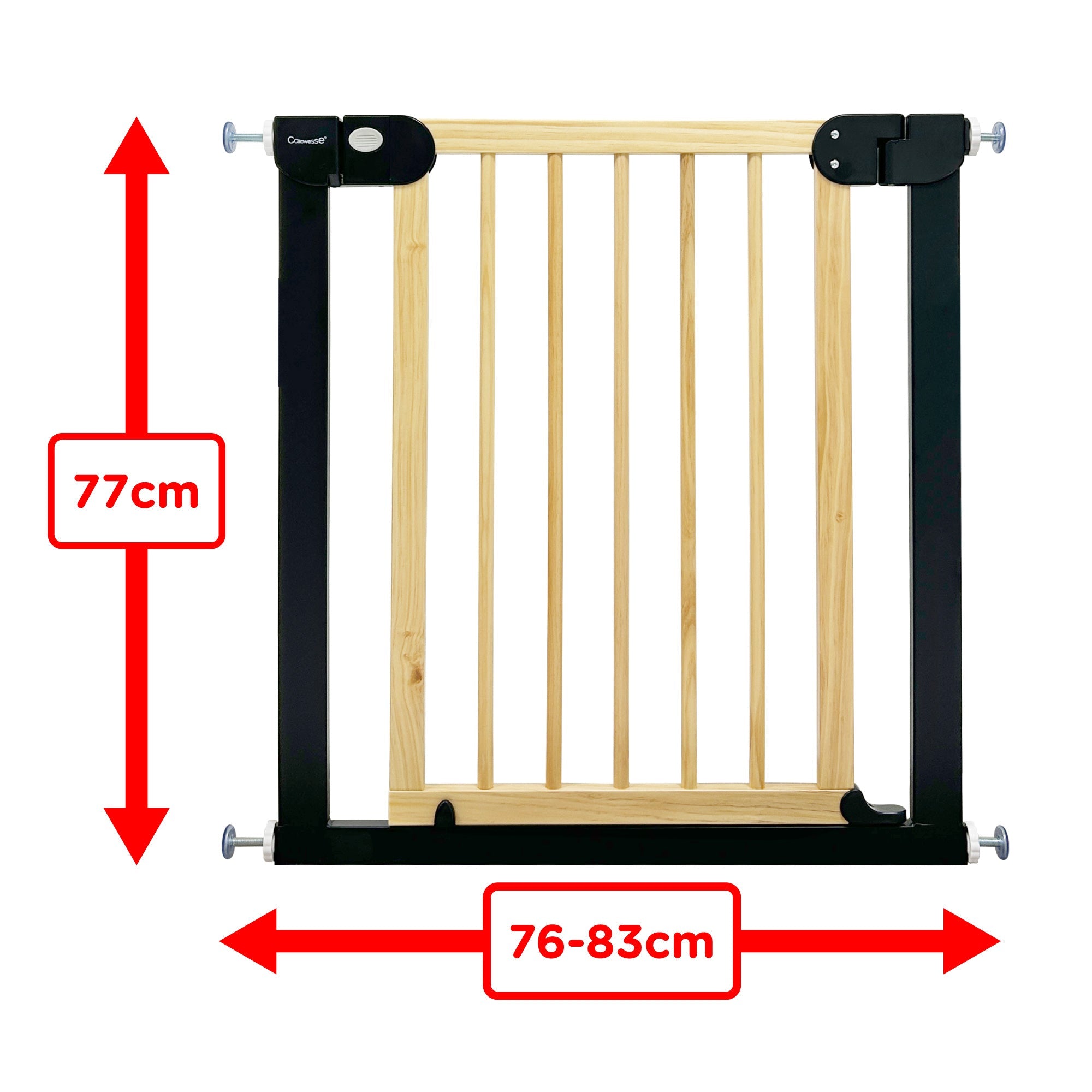 Callowesse Pressure Fit Baby & Toddler Safety Gate - 76-83cm x H77cm - Black/Wood - Baby&More