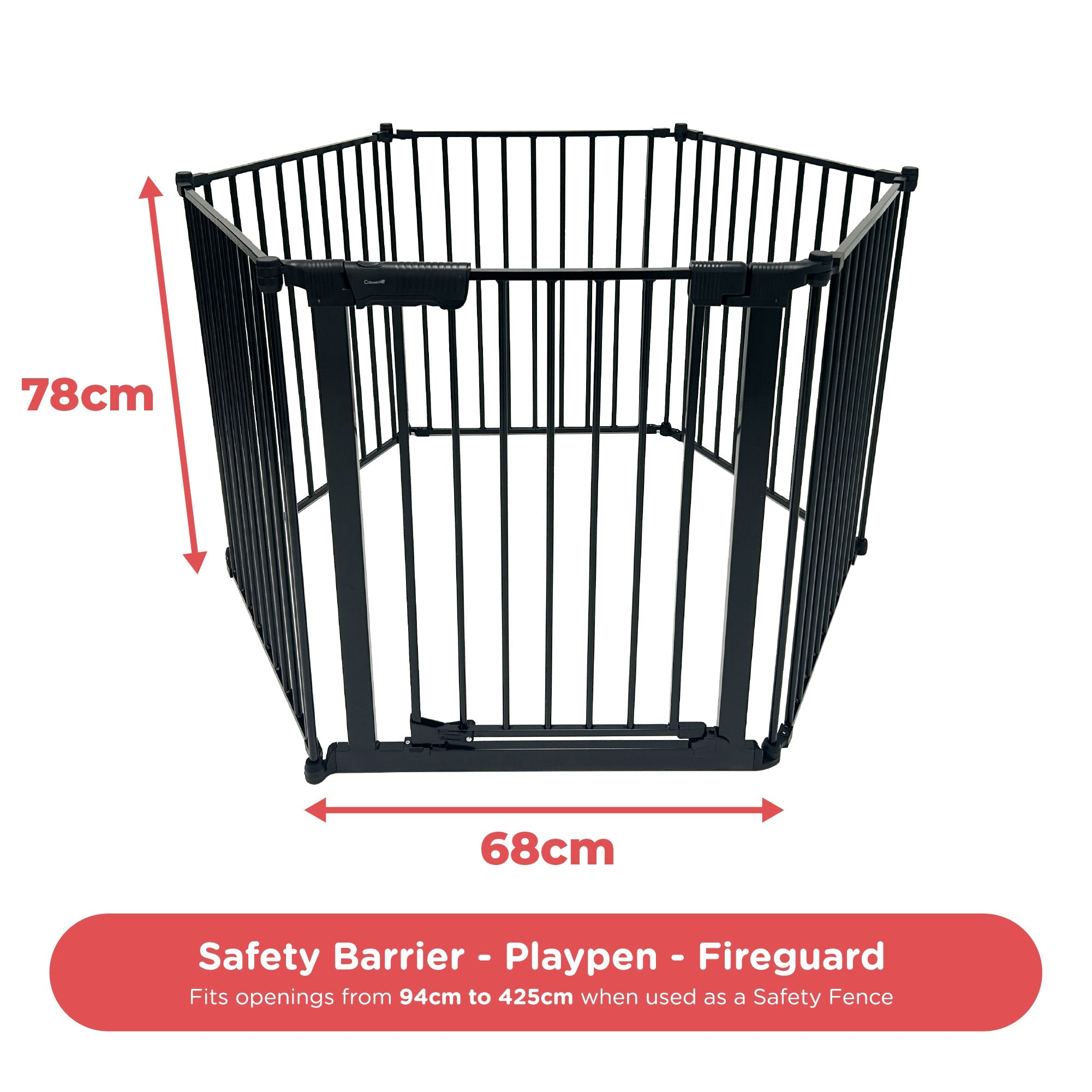 Callowesse XL Extendable Hexagonal Playpen, Fireguard and Room Divider - Black - Baby&More