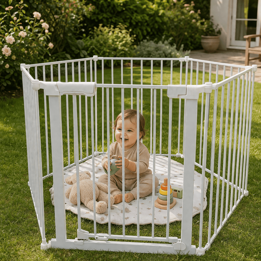 Callowesse XL Extendable Hexagonal Playpen, Fireguard and Room Divider - White - Baby&More