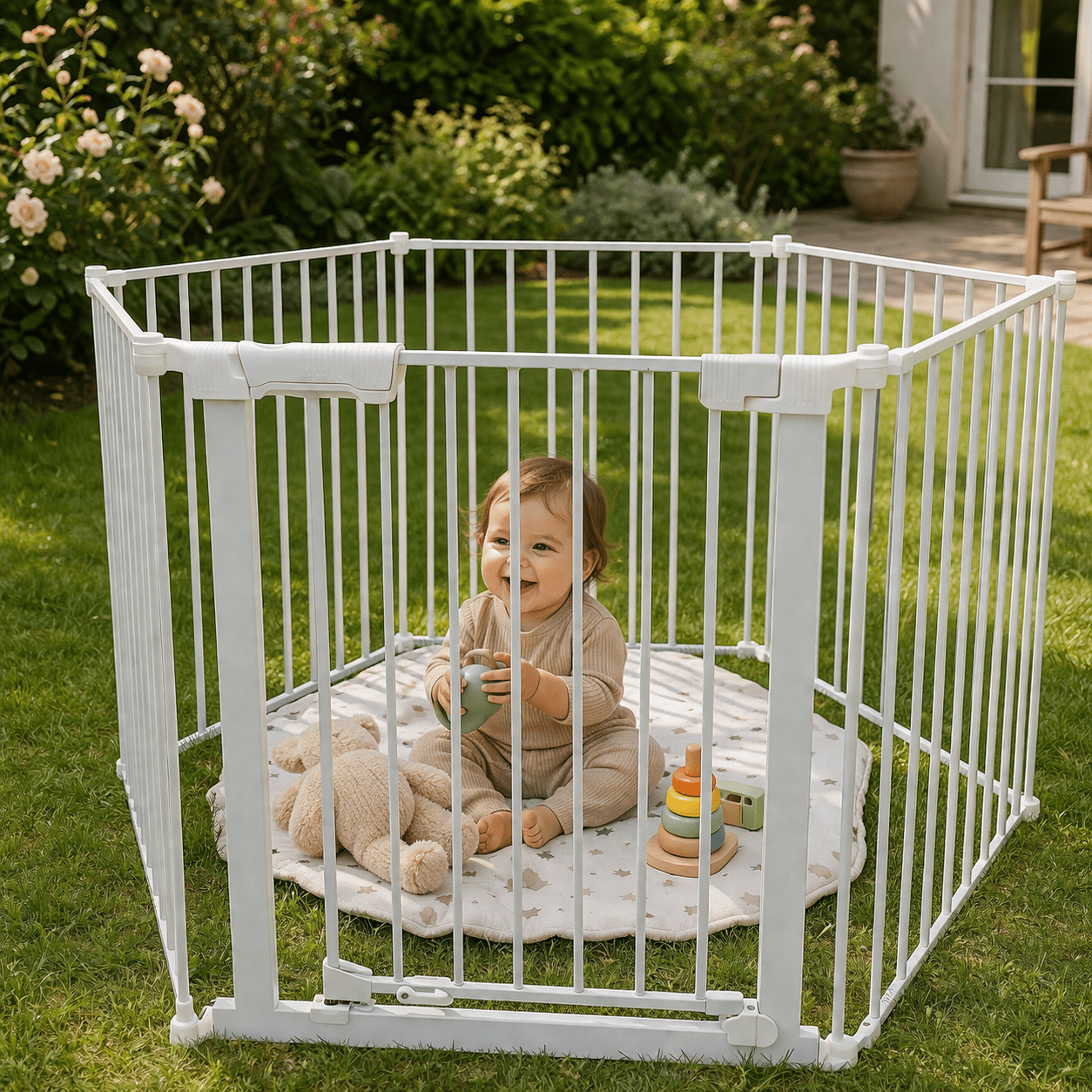 Callowesse XL Extendable Hexagonal Playpen, Fireguard and Room Divider - White - Baby&More