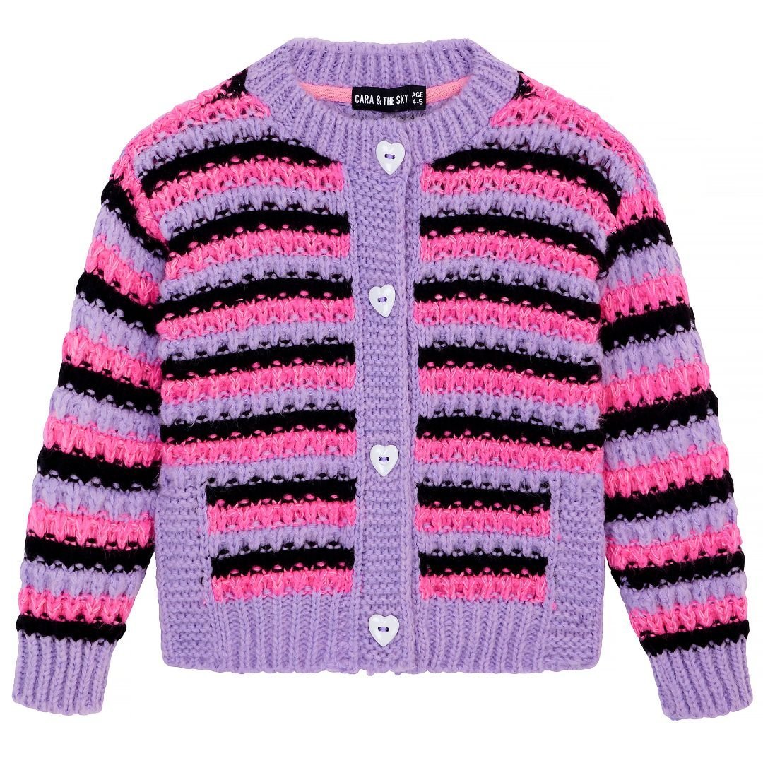 Cara & The Sky Bernice Kids Stripe Cross Stitch Cardigan - Lilac - Baby&More