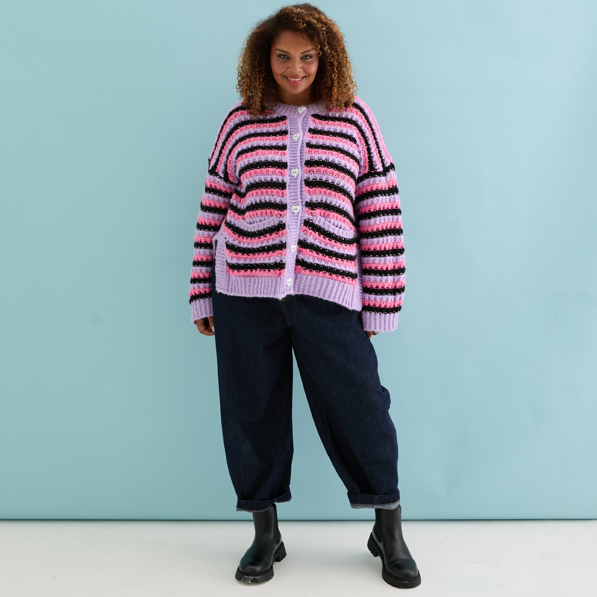 Cara & The Sky Bernice Stripe Cross Stitch Ladies Cardigan - Lilac - Baby&More