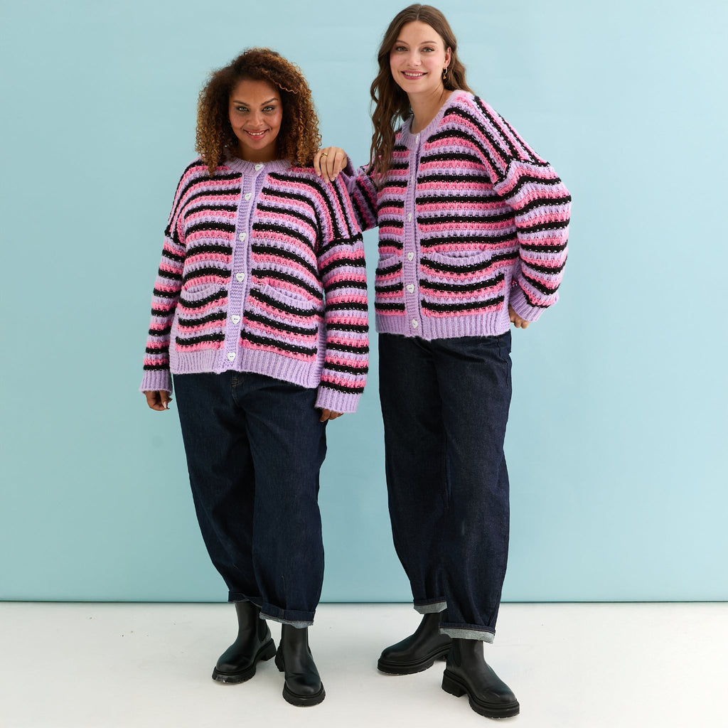 Cara & The Sky Bernice Stripe Cross Stitch Ladies Cardigan - Lilac - Baby&More