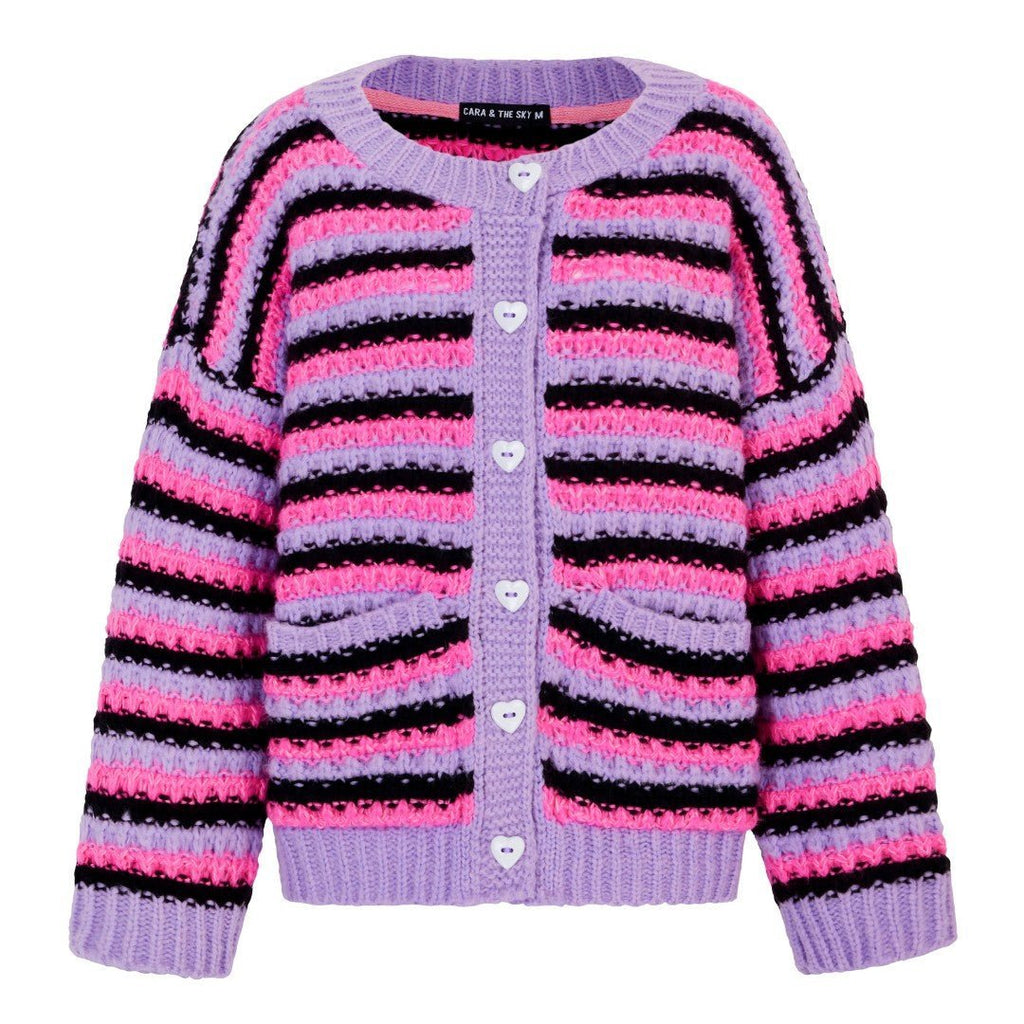 Cara & The Sky Bernice Stripe Cross Stitch Ladies Cardigan - Lilac - Baby&More