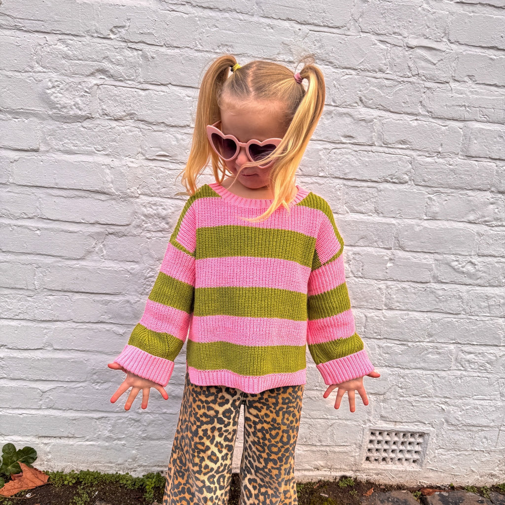 Cara & The Sky Rhiannon Kids Chunky Stripe Recycled Cotton Blend Jumper - Pink - Baby&More