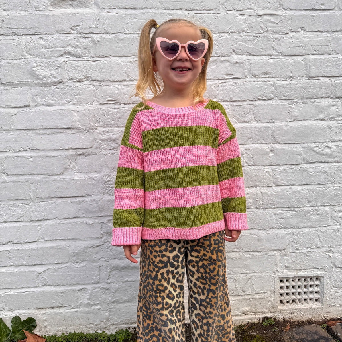 Cara & The Sky Rhiannon Kids Chunky Stripe Recycled Cotton Blend Jumper - Pink - Baby&More