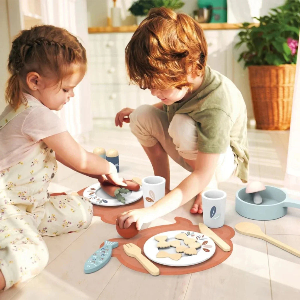 Speedy Monkey Wooden Play Kitchen with Accessories - 20 pcs